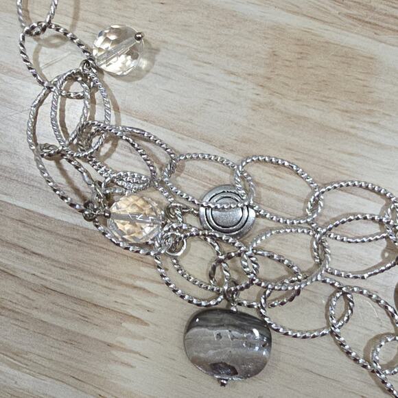 Beachcore Abalone Shell Clear Faceted Beads Charms Silver Tone Chain Necklace - Picture 7 of 16